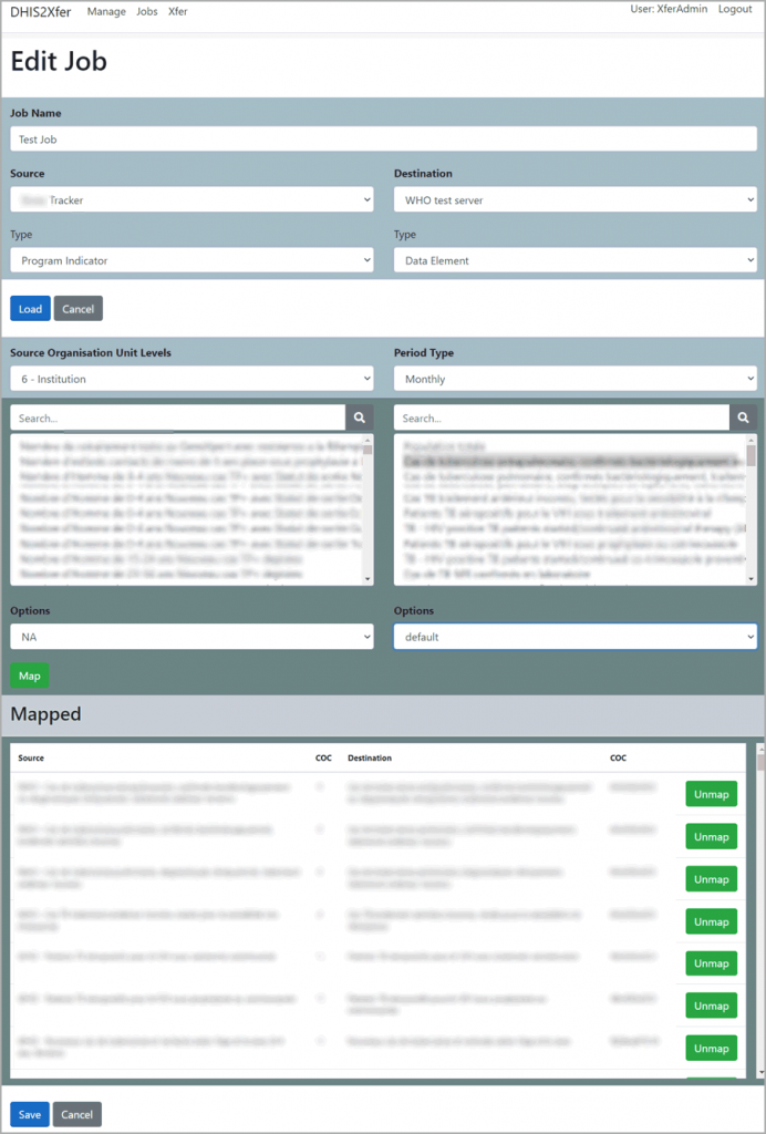 DHIS2Xfer Organization Unit Mapping Screenshot